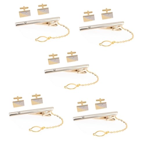 FOMIYES 5 Sätze Herren Krawattenclip Manschettenknopf Goldene Manschettenknöpfe Eleganter Anzug Zubehör für Hochzeiten Geschäftsveranstaltungen Formelle Anlässe Langlebig von FOMIYES