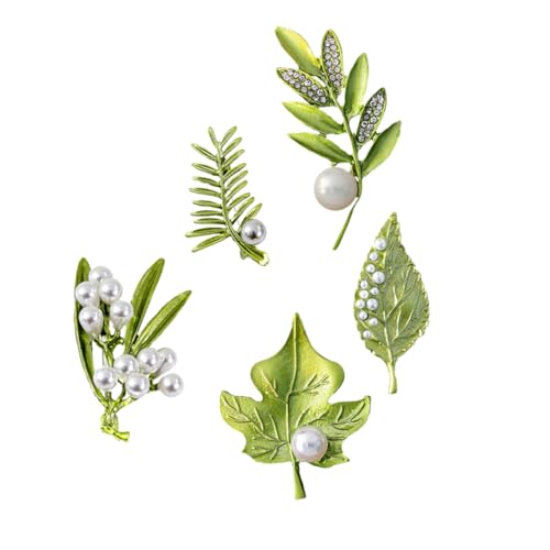 FOMIYES 5 Stck. Teiliges Frauen Brosche Pin mit Perlendesign Stilvolle Grüne Blattbrosche Dekorative Anstecknadel für Kleidung Elegant Sicher für Besondere Anlässe von FOMIYES