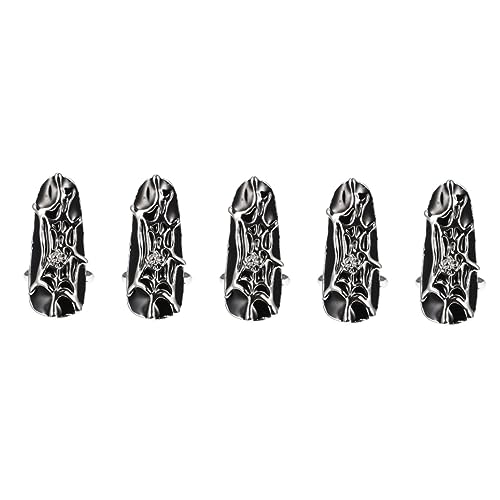 FOMIYES 5 Stück B Schwarz Halloween Ring Rock Damen Diamant Spinne Dekoration Vintage Punk Nagel Neuheit Mädchen Ringe Fake Dekor Cover Gothic Kostüm Goth Fingernagel von FOMIYES