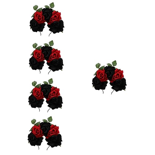 FOMIYES 5 Stk Rosa Stirnband Tag Der Toten Blumenkopfbedeckung Mexikanischer Blumenkopfschmuck Halloween-rosengirlande Stirnband Für Die Hochzeitsfeier Fee Haar Schleier Braut Stoff von FOMIYES