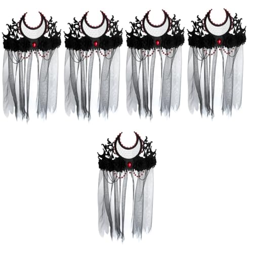 FOMIYES Jahrgang 5 Stück Schwarze Netzkrone Halloween-Schleier Halloween-Kopfschmuck Schleier Spitze Kopfbedeckung Punk-Kleidung Halloween-Kostüm Mond Haar-Accessoires Party-Kopfschmuck von FOMIYES