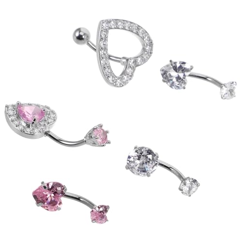 FOMIYES 5 Stück Teiliges Bauchnabelpiercing Herzform aus Edelstahl mit Funkelnden Zirkonia Dangle Design Hautfreundlich Angenehm zu Tragen für Damen Modischer Bauchnabelschmuck für Party von FOMIYES