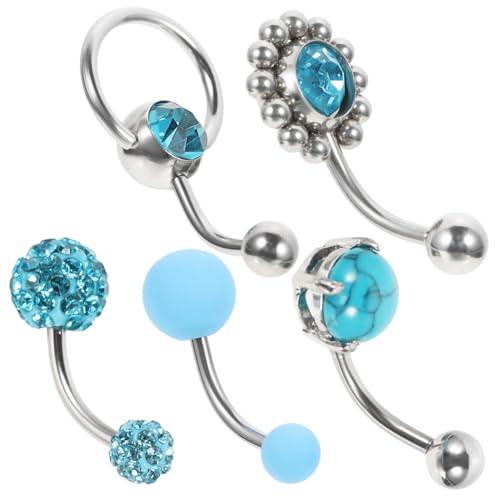 FOMIYES 5 Stück Teiliges Bauchnabelpiercing für Damen Chirurgenstahl Bauchnabelring mit Zirkonia Modisches Körper Schmuck Accessoire für Party Festival und Tanz Stilvoll und Attraktiv von FOMIYES
