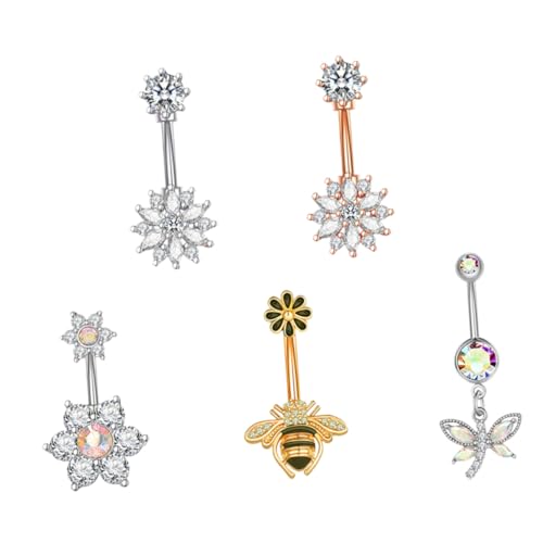 FOMIYES 5 Stück Teiliges Bauchnabelring aus Chirurgischem Edelstahl mit Zirkonia Schmuck Hautfreundlich Modisch Poliert für Frauen und Mädchen zu Festival Party und Alltag von FOMIYES