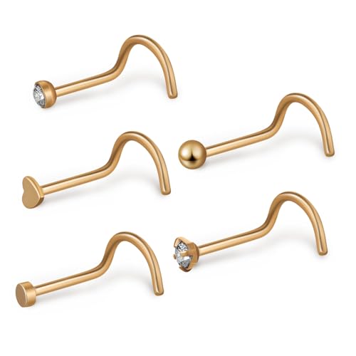FOMIYES 5 Stück Teiliges Nasenpiercing aus Poliertem Edelstahl Goldfarbene Korkenzieher Nasenstecker Sicherer Halt Komfortabel Modisch für Frauen für Alltag Party Hochzeit von FOMIYES