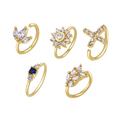 FOMIYES 5 Stück Teiliges Nasenringe aus Gold mit Schmuckstein Hautfreundliche Nasenclips Rostbeständig und Langlebig Modischer Schmuck für Damen für Alltag und Besondere Anlässe von FOMIYES