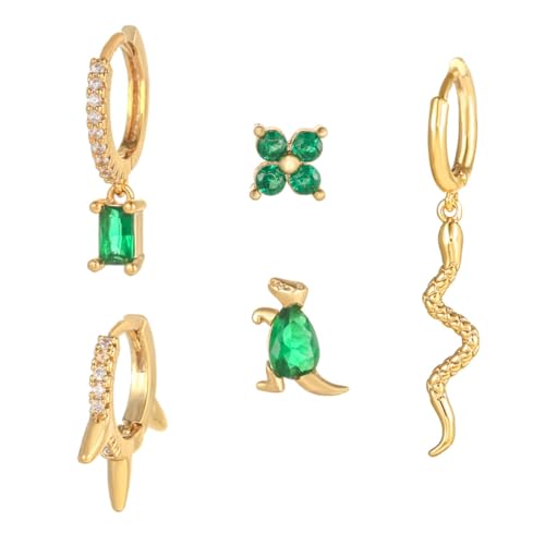 FOMIYES 5 Stück Teiliges Ohrstecker Grünen Zirkonia Kleine Creolen und Tiermotive Passende Piercing ohrringe Eleganter Ohrschmuck für Damen Modische Kombination für Alltag und Party von FOMIYES
