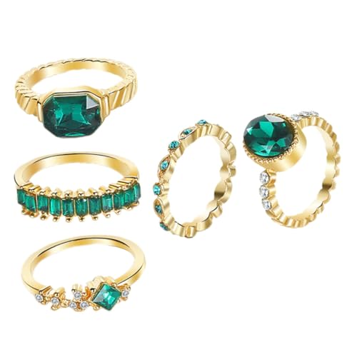 FOMIYES 5 Stück Teiliges Retro Stackable Ring Damen Grüner Geometrischer Zirkonia Schmuck Ringe für Party Karneval Alltag Verstellbare Fingerringe Modisches Schmuck Accessoire von FOMIYES