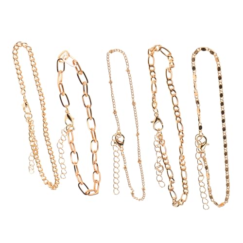 FOMIYES 5 Stück Teiliges Verstellbares Fußkettchen Set aus Robustem Metall für Damen Goldfarben Vielseitig Tragbar Komfortabler Sitz Modische Ketten für Alltag und Party von FOMIYES