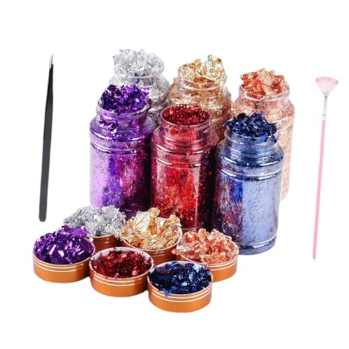 FOMIYES 6 Farben Goldfolie Aufkleber Set Fingernagel Aufkleber Für Nagel Pailletten Pinzette/pinsel von FOMIYES