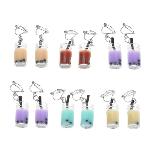 FOMIYES 6 Paare Ohrclips Perle Milchtee Ohrhänger Baumelnd Kreativ Bunte Ohrschmuck Damen Verstellbar Komfortabel Material Wiederverwendbar von FOMIYES