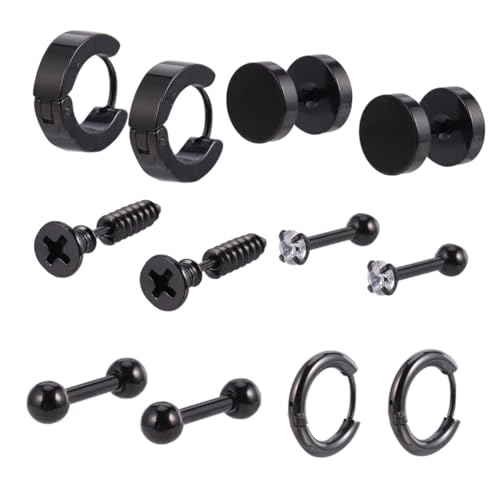 FOMIYES 6 Paare Schwarze Ohrstecker Piercing Ohrschmuck Unisex Punk Ohrringe mit Anhänger für Damen und Herren Mehrfach Ohrlöcher Schmuck FOMIYES 6 Paare Schwarze Ohrstecker Piercing Ohrschmuck Unisex Punk Ohrringe mit Anhänger für Damen und Herren Mehrfach Ohrlöcher Schmuck von FOMIYES