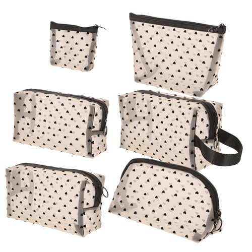 FOMIYES 6 Stck Teiliges Mesh Herz Kosmetiktasche mit Reißverschluss Kleine Tragbare Make Up Organizer Tasche für Damen und Mädchen Leichter Kulturbeutel für Reisen und Alltag Modisches von FOMIYES