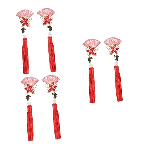 FOMIYES 6 Stück 1 Paar Haarspange Mit Fächerblume Hanfu Haarspangen Haarspange Haarnadel Des Neuen Jahres Chinesische Neujahr Haarspange Hanfu-haarspange Paar-clip Stoff Quaste Kind von FOMIYES