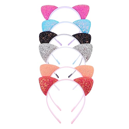 FOMIYES 6st Stirnband Mit Katzenohren Partygeschenk Für Kinder Mehrfarbige Stirnbänder Aus Kunststoff Glitzerndes Haarband Regenbogen-katze-stirnband Ohrringe Cosplay Das Haustier Bilden von FOMIYES