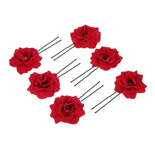 FOMIYES 6st Rosafarbener Haarstab Rote Für Haare Haarspange Blumenhaarnadel Für Frauen Blumen-haarschmuck Blumenhaarstäbchen Haarschmuck Mit Rosenblüten Mädchen Blumenbrosche Braut von FOMIYES