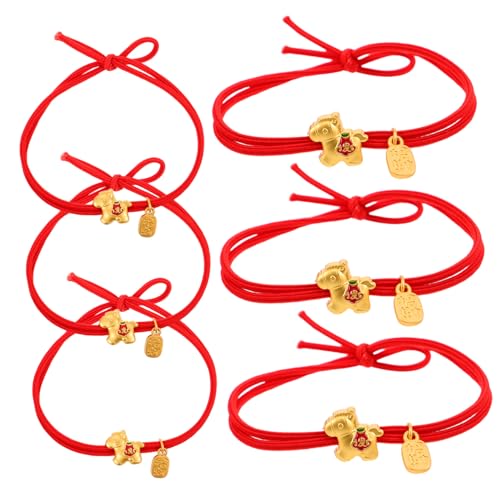 FOMIYES 6 Stück Rote Haargummis mit Pferde-anhänger Dehnbare Schonende Ponytail-halter für Dickes Lockiges oder Zartes Haar Sportliche Haargummis für Mädchen Chinesisches Neujahrs- von FOMIYES