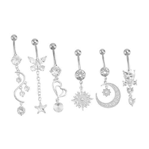 FOMIYES 6 Stück Teiliges Bauchnabelpiercing aus hochwertigem Metall Hautfreundlich mit Funkelnden Zirkonia Langlebig und Elegant für Damen für Alltag Party und Strand von FOMIYES