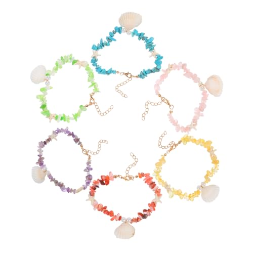 FOMIYES 6 Stück Teiliges Boho Fußkettchen Damen Verstellbar Bunte Naturstein Muschelperlen Handgefertigt Leichter Strand Schmuck für Teenager und Surferinnen von FOMIYES