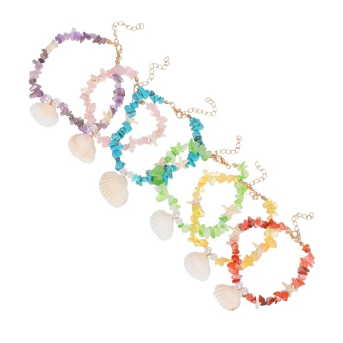 FOMIYES 6 Stück Teiliges Boho Fußkettchen Verstellbar mit Muschel und Naturstein Handgefertigte Strand Fußkette für Damen und Teenager Tropischer Surfer Schmuck Vielseitiges Sommer Beach von FOMIYES