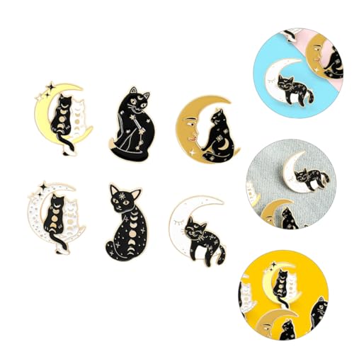 FOMIYES 6 Stück Teiliges Cartoon Tier Broschen Schwarz Katze Mondmuster Anstecknadeln Legierung Dekorative Abzeichen Kleidung Tasche Accessoires Geschenk für Frauen von FOMIYES