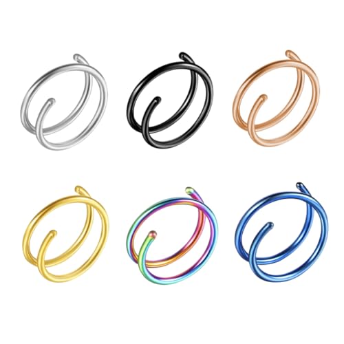 FOMIYES 6 Stück Teiliges Edelstahl Nasenring Spiral Design Rostfrei Farbiges Nasenpiercing Vielseitig für Damen und Herren Langlebig Modisches Schmuckzubehör von FOMIYES