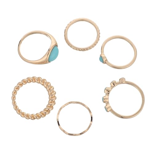 FOMIYES 6 Stück Teiliges Vintage Türkis Ring Set Damen Stapelbare Boho Ringe mit Authentischem Grünstein Antike Robuste Statement Schmuckstücke für Alltag und Besondere Anlässe von FOMIYES
