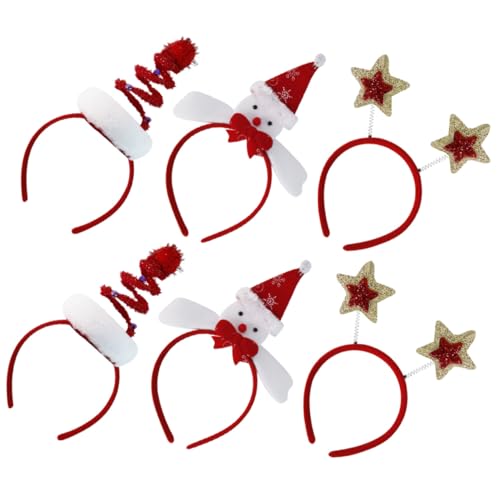 FOMIYES 6 Stück Teiliges Weihnachts Haarreif mit Lustigen Xmas Elementen Leichter Stirnband Kopfschmuck mit Schneemann Weihnachtsbaum und Roten Sternen für Festliche Partys und Cosplay von FOMIYES