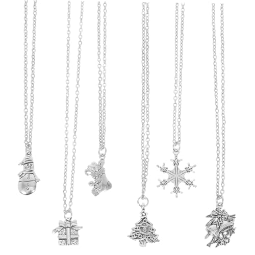 FOMIYES 6 Stück Teiliges Weihnachtskette für Damen mit Schneemann Weihnachtsbaum und Glocken Anhängern Leichtes Legierungs Schmuckset für Festliche Anlässe und Weihnachtsfeiern von FOMIYES