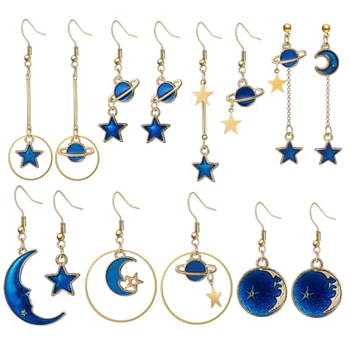 FOMIYES 7 Paar Damen Ohrringe mit Mond Stern Planet Anhängern Emaillierte Lange Dangle Drop Ohrstecker Leichtes Vintage Design für Frauen Mädchen von FOMIYES