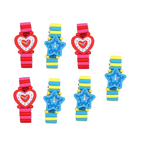 FOMIYES 7 Stück Holzspielzeug Armbanduhr für Teiliges Elastisches Armband Umweltfreundliches Design Kreative Spielzeuge für Jungen und Mädchen Fördert die Kindliche Fantasie von FOMIYES