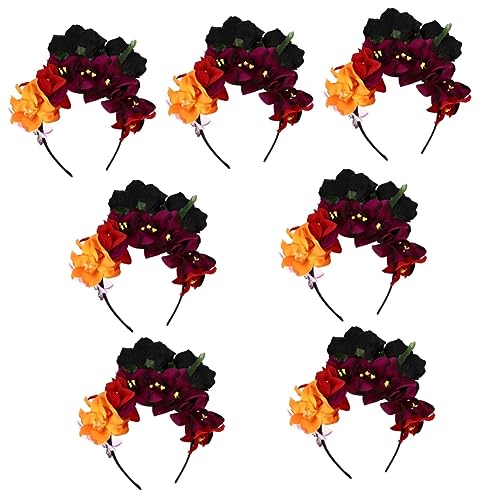 FOMIYES 7 Stk Rosa Stirnband Tag Der Toten Mexikanische Rose Stirnband Haarschmuck Für Make-up-partys Cosplay-haarschmuck Halloween-blumen Sommer Weihnachten Stoff Mexiko Fräulein von FOMIYES