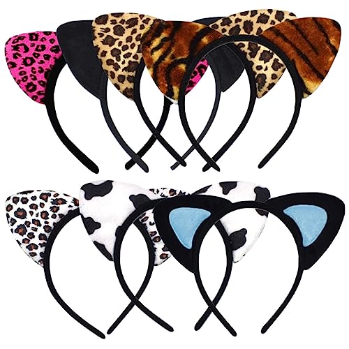 FOMIYES 7 Stück Teiliges Katzenohren Haarband Bunte Stirnbänder für Mädchen und Erwachsene Niedliche Cosplay Kopfbedeckung für Party Halloween Karneval und Festliche Anlässe von FOMIYES