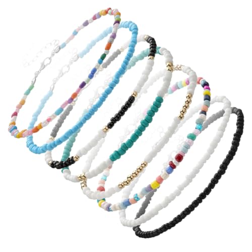 FOMIYES 8 Stück Buntes Fußkettchen für Damen Teiliges Verstellbares Schmuck Accessoire mit Farbigen Perlen für Strand Partys und Alltägliche Outfits von FOMIYES