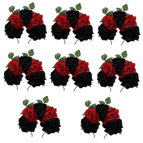 FOMIYES 8 Stk Rosa Stirnband Halloween-rosengirlande Party-blumen-stirnband Braut Stirnband Tag Der Toten Blumenkopfbedeckung Halloween-blumen-stirnband Damen Hochzeitsblumen Stoff Skelett von FOMIYES