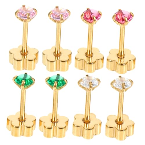 FOMIYES 8 Stück Teiliges Ohrstecker Schraubverschluss mit Zirkonia Blüten Design Goldfarben Ohrschmuck für Damen Langlebig und Farbbeständig Modisch zu Casual und Festkleidung von FOMIYES