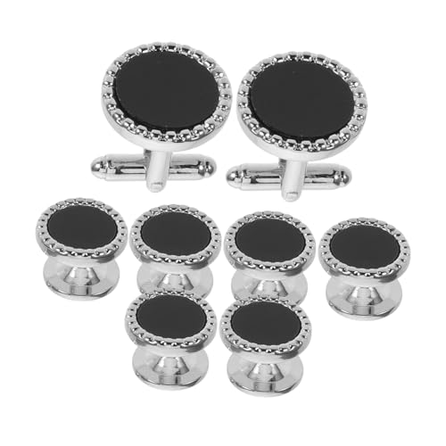 FOMIYES 8 Stück Teiliges Schwarze Suit-Studs und Manschettenknöpfe für Herren Runde Hemdknöpfe Stilvolle Anzugdekoration für Hochzeit Business und Formelle Anlässe von FOMIYES