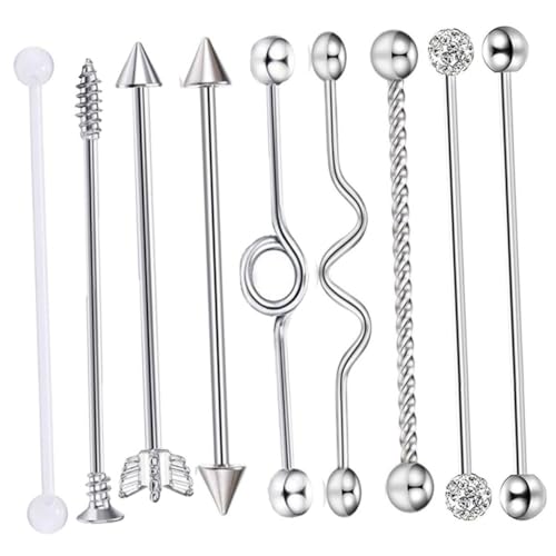 FOMIYES 9 Stück Teiliges Industrial Ohrstecker aus Edelstahl mit Stift und Schraubdesign Barbell Stil Glänzend für Damen und Herren Sichere Piercing Schmuckstücke Angenehm zu Tragen von FOMIYES