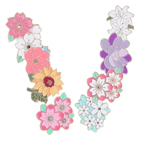FOMIYES 9 Stück Teiliges Metall-emaille Pins mit Kirschblüten Blumenmotiv Dekorative Anstecknadeln für Kleidung Robustes Metall Farbecht Frühling-sommer Accessoires für Damen und Mädchen von FOMIYES