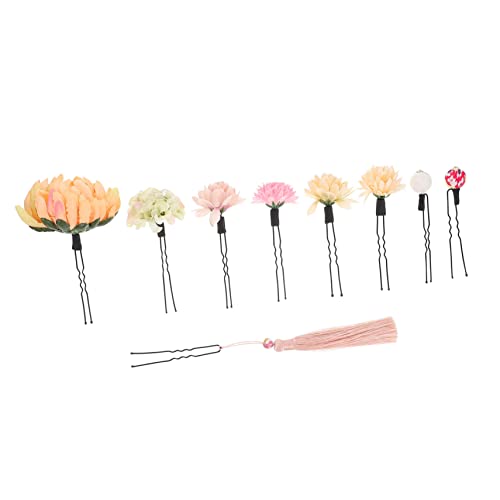 FOMIYES Traditionelles Japanisches Haarstab-accessoire mit Seidenblume 9-teiliges Kimono-haarnadel-set mit Quaste für Damen für Besondere Anlässe von FOMIYES
