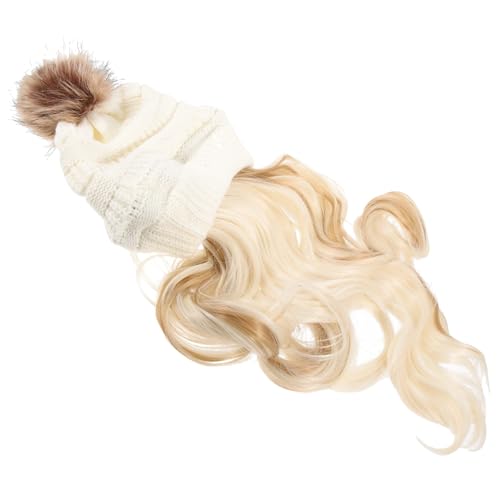 FOMIYES Abnehmbare Long Wavy Perücke Beanie Damen Strickmütze mit Pom Pom Warmes Stirnband Haarschmuck für Party und Alltag von FOMIYES