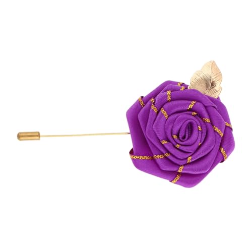 FOMIYES Ansteckblume Hochzeit Rosebrosche mit Langem Präzisionsnadel Goldenes Große Polyester Rosenblüte Eleganter Herren Anstecker für Anzug Party Formelle Anlässe von FOMIYES