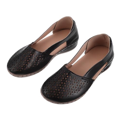 FOMIYES Atmungsaktive Damensandalen mit Keilabsatz Geschlossener Spitze Luftdurchlässigem Design Stabiler Komfort für Sommer Freizeit und Outdoor Schwarz von FOMIYES