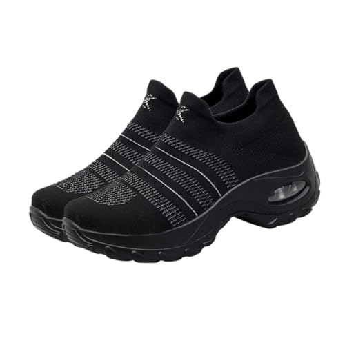 FOMIYES Atmungsaktive Netzsport Sneaker Damen mit Dicker Sohle rutschfeste Lauf und Freizeitschuhe Bequeme Leichte Sportschuhe für Tägliches Training und Sommergebrauch Schwarz von FOMIYES