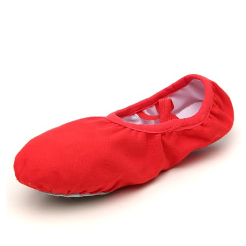FOMIYES Ballettschläppchen mit Elastischem Band Atmungsaktive Leichte Ballettschuhe mit Weicher Rutsch Ledersohle für Yoga Tanz Training Damen und Mädchen Rot von FOMIYES