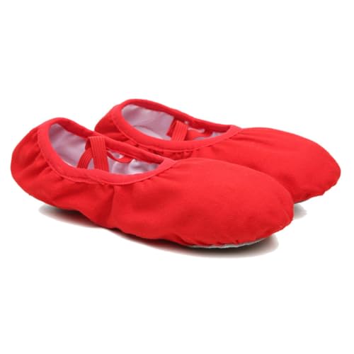 FOMIYES Ballettschläppchen mit Elastischem Band Weiche Atmungsaktive Ballettschuhe für Mädchen und Frauen rutschfeste Flexible Sohle für Ballett Yoga Tanztraining Rot von FOMIYES