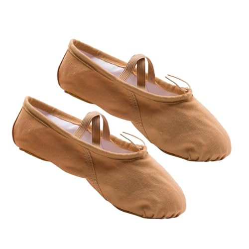 FOMIYES Ballettschuhe Damen Yoga Ballett Tanzschuhe mit Elastischem Riemen rutschfeste Flexible Sohle Leicht und Atmungsaktiv für Ballett Modern Dance Jazz Hellbraun von FOMIYES