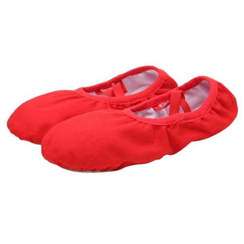 FOMIYES Ballettschuhe mit Weicher Sohle Elastischem Band Atmungsaktiv und rutschfest Leichte Tanzschläppchen für Yoga Ballett Modern Dance Geeignet für Frauen und Mädchen Rot von FOMIYES