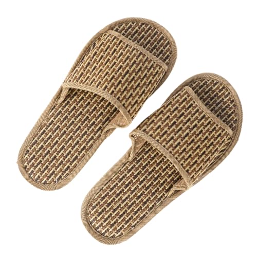 FOMIYES Bambus Slipper Damen Herren Sommer Open Toed Atmungsaktiv Leicht Geflochtene Hausschuhe Für Strand und Zuhause Khaki von FOMIYES
