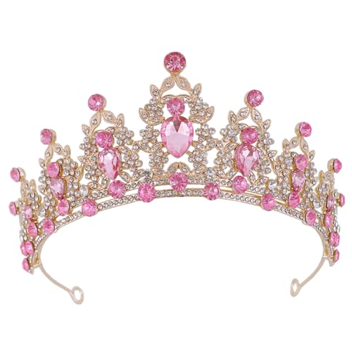 FOMIYES Barock Damen Tiara Krone Haarschmuck Braut Kopfschmuck mit Kristallbesatz Goldrosa Hochzeit Party Festlicher Haarschmuck für Brautjungfern und Besondere Anlässe von FOMIYES